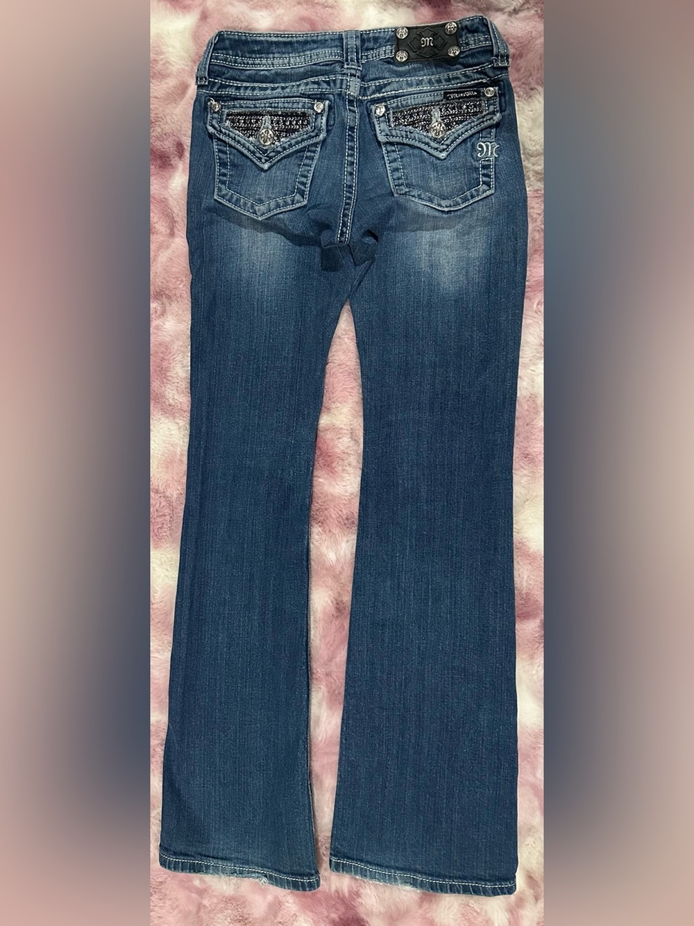 Miss Me Medium Blue Flare Jeans with Faded Detailing - Picture 2 of 5